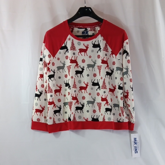 Muk Luks Red and White Reindeer Top Women's Size XL Soft Long Sleeve - Picture 1 of 7